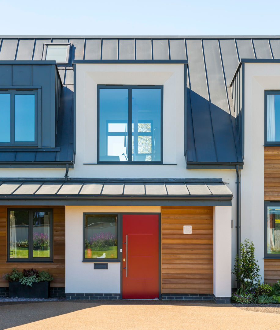 modern front door Townscape Architects منزل سلبي metal roof,modern front door,cedar cladding,white render,metal gutters,architects,york