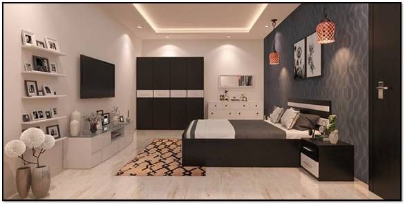 Modern Renovation of a 3BHK Residence - Ghaziabad, Ecoinch Services Private Limited Ecoinch Services Private Limited غرفة نوم