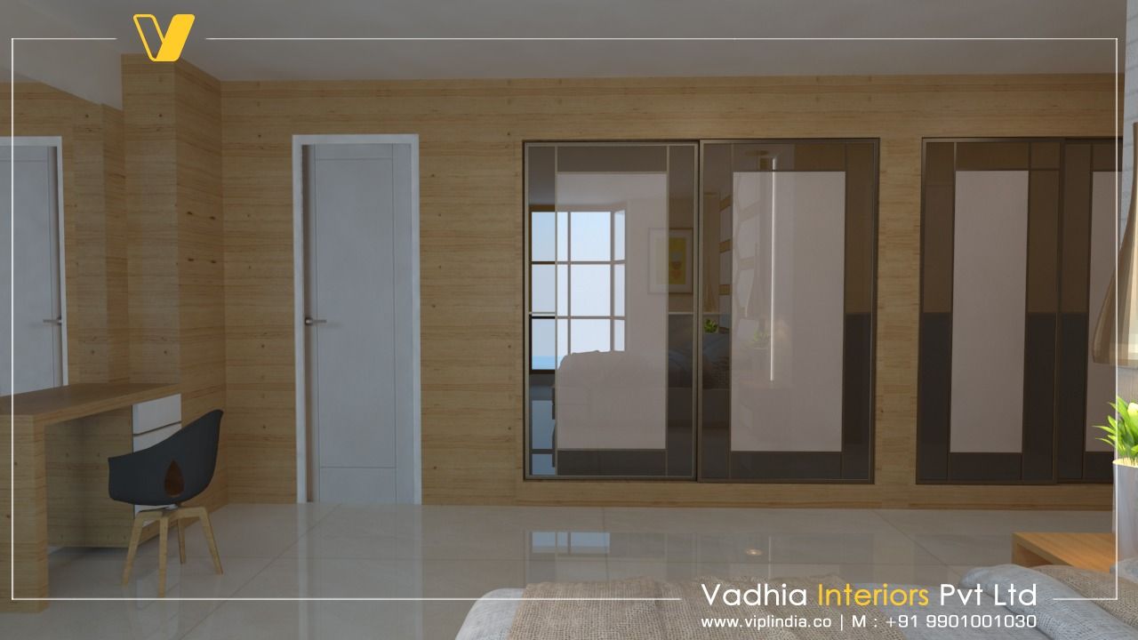 3 BHK Interiors For Mr Dileep , Vadhia Interiors Pvt Ltd Vadhia Interiors Pvt Ltd Спальня в стиле модерн Шкафы для одежды и комоды