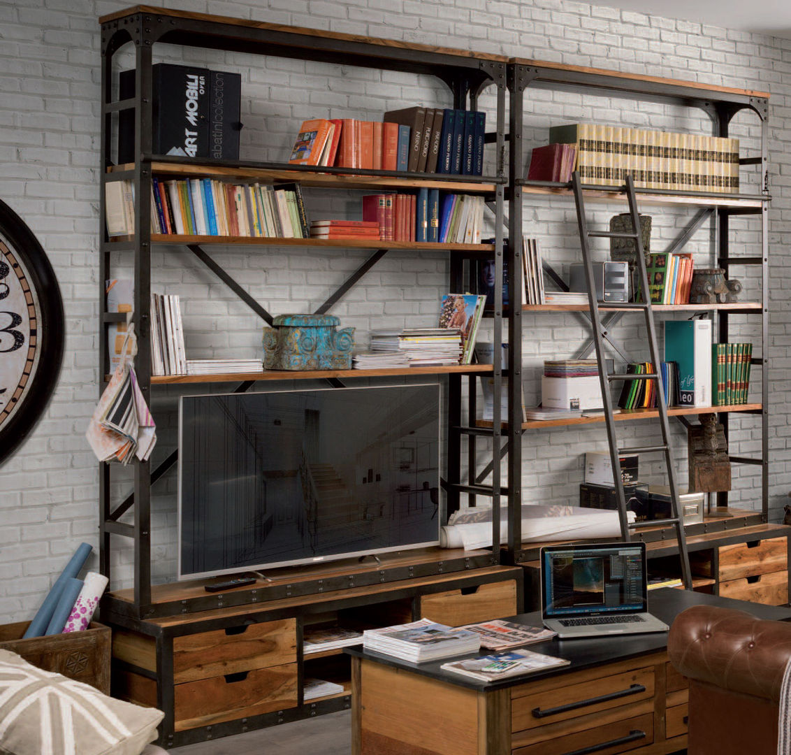 Librerie industrial legno e ferro, nuovimondi di Flli Unia snc nuovimondi di Flli Unia snc Industrial style living room