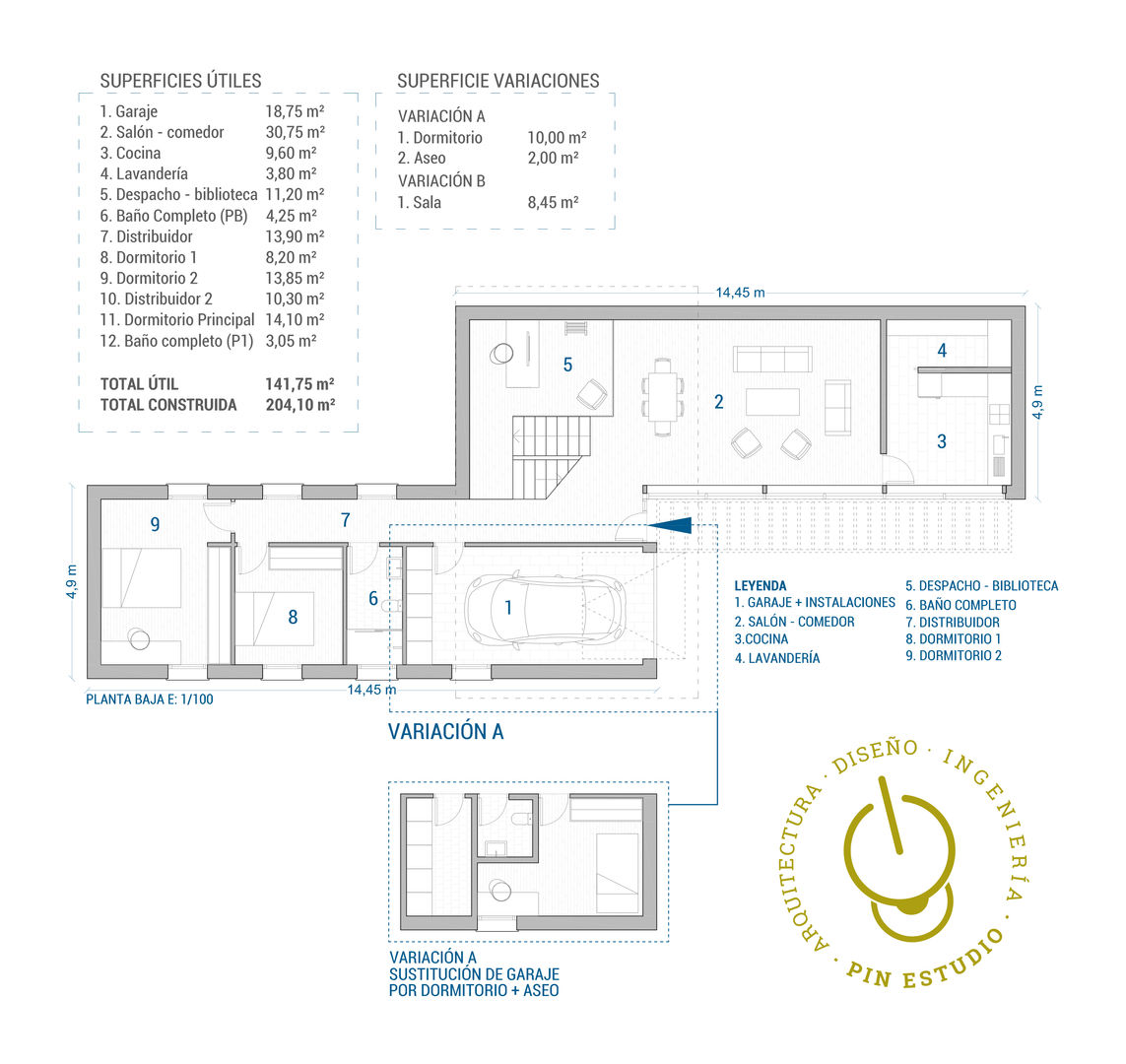 Planta baja de vivienda modular Pin Estudio - Arquitectura y Diseño en Palencia