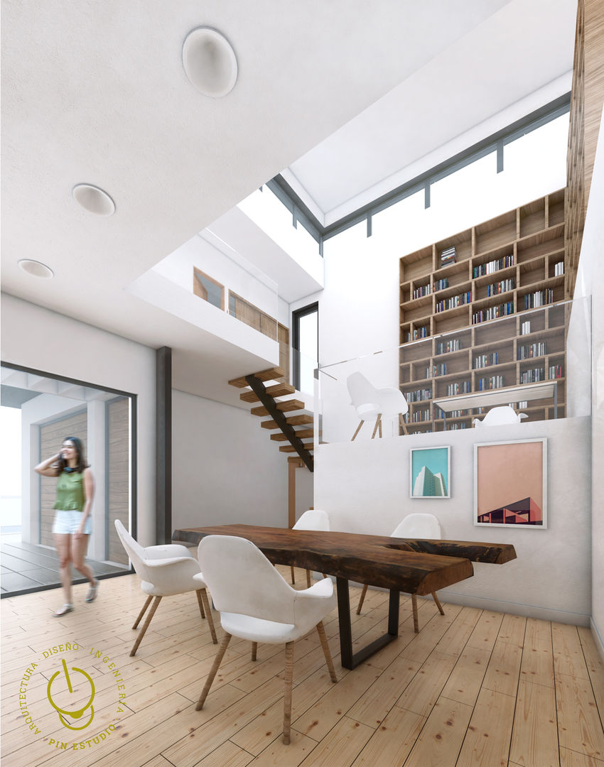 Proyecto de Vivienda Modular , Pin Estudio - Arquitectura y Diseño en Palencia Pin Estudio - Arquitectura y Diseño en Palencia Moderne Esszimmer Holz Holznachbildung