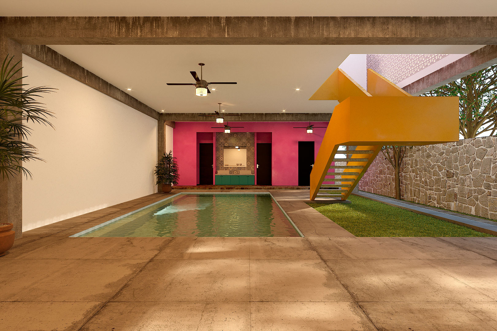 Alberca - Escalera Laboratorio Mexicano de Arquitectura Piscinas de estilo moderno Concreto
