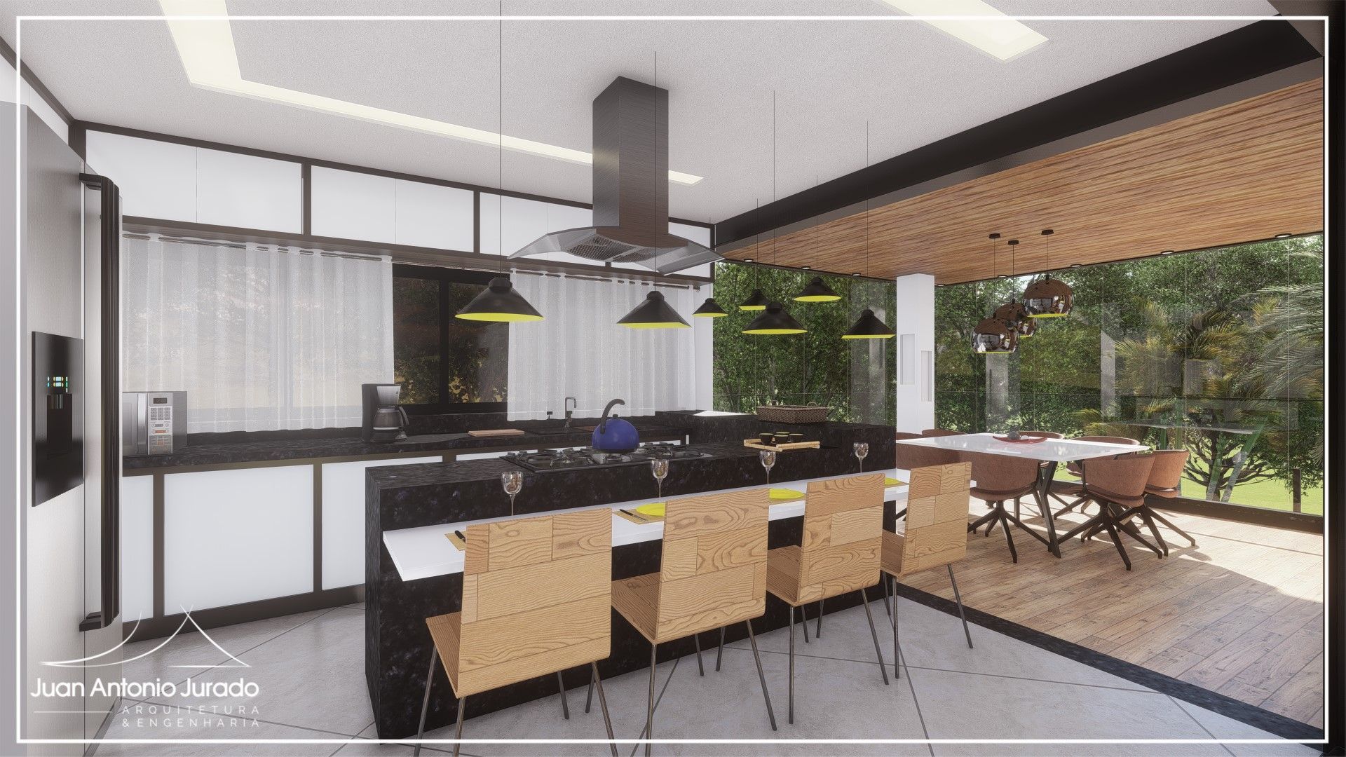 Cozinha e Sala de Jantar Juan Jurado Arquitetura & Engenharia Salas de jantar rústicas Madeira Efeito de madeira Conceito aberto,cozinha