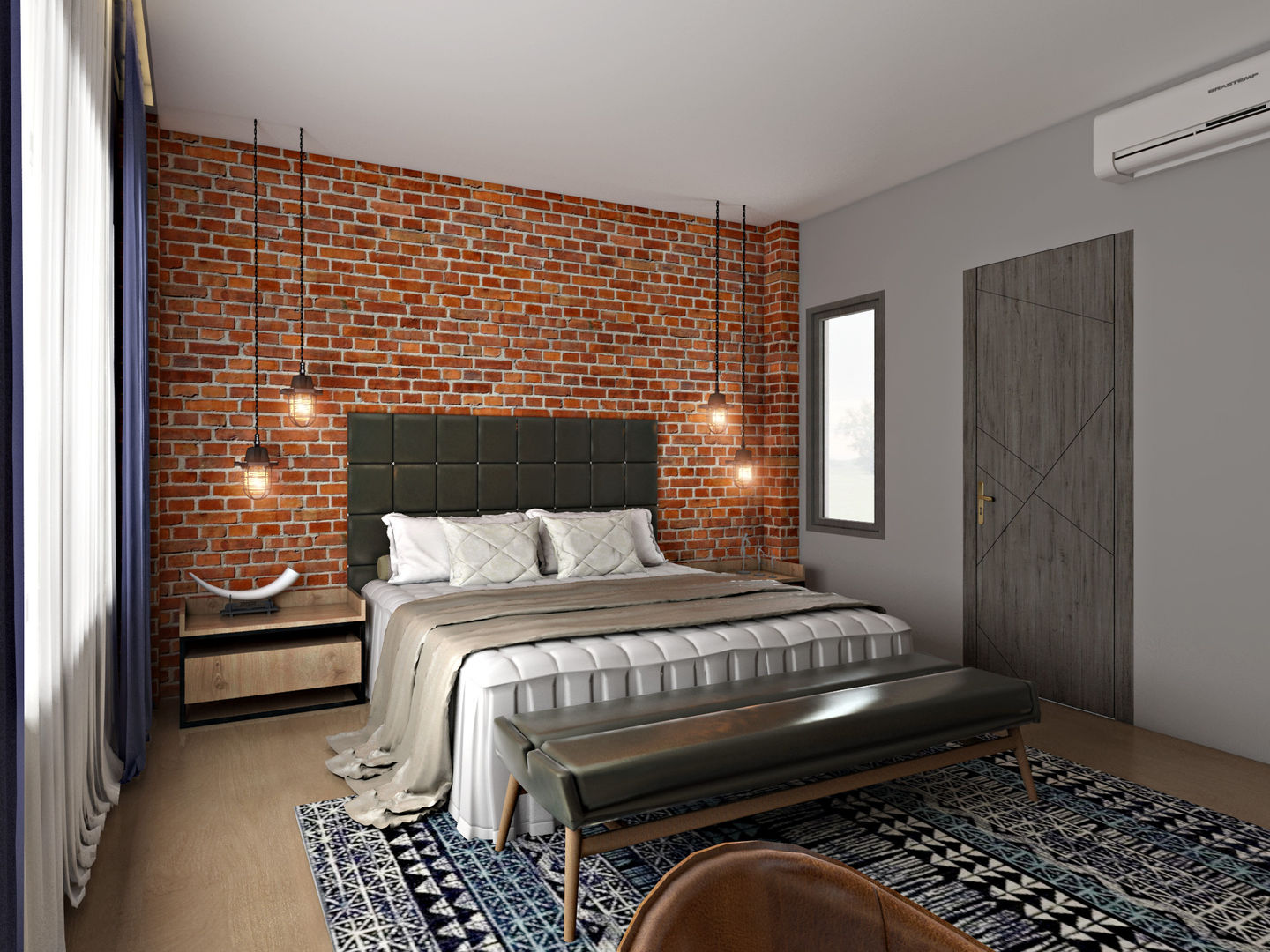 4 BHK Independent House , Paimaish Paimaish Industrial style bedroom Leather Grey Beds & headboards