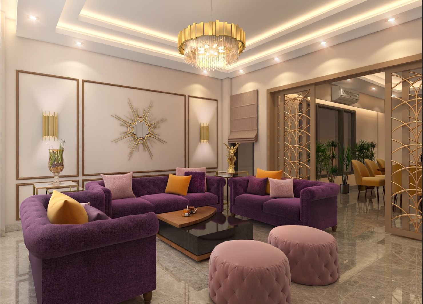 4 BHK Independent House , Paimaish Paimaish Ruang Keluarga Modern Tekstil Amber/Gold Sofas & armchairs