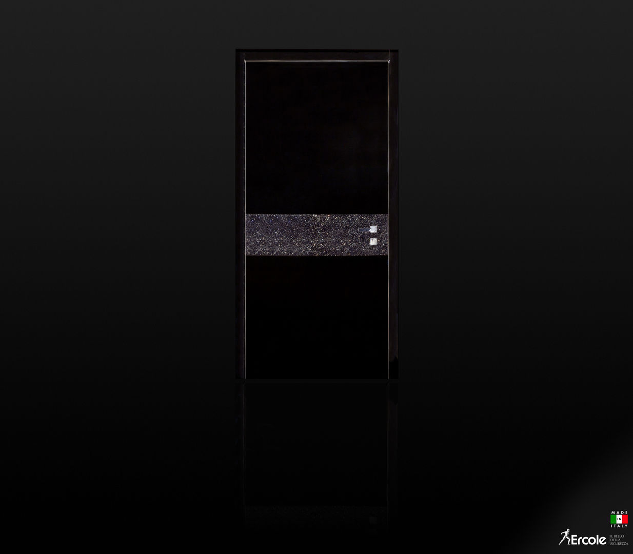 Porta blindata moderna con il rivestimento realizzato in laminato marrone  scuro + vetro e acciaio inox - Guid…