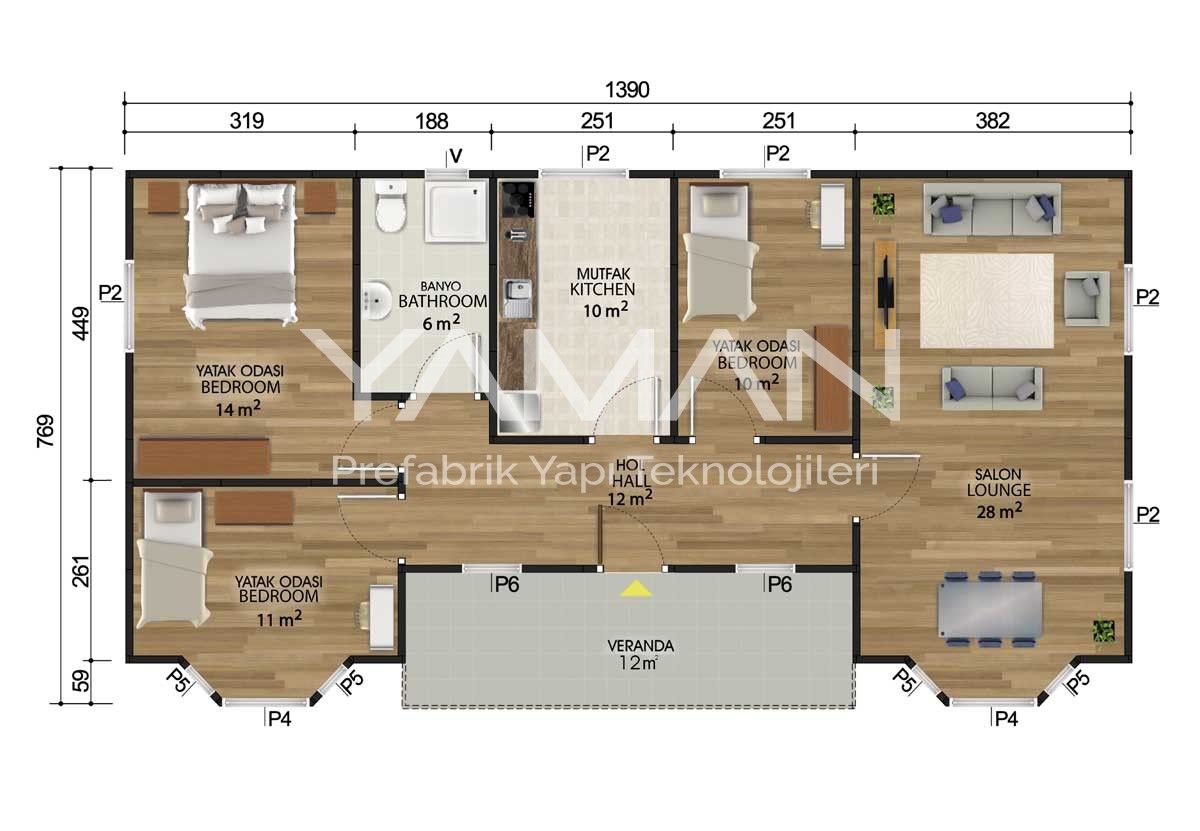 106 m2 Prefabrik Ev, Prefabrik Ev (Yaman Prefabrik) Prefabrik Ev (Yaman Prefabrik)