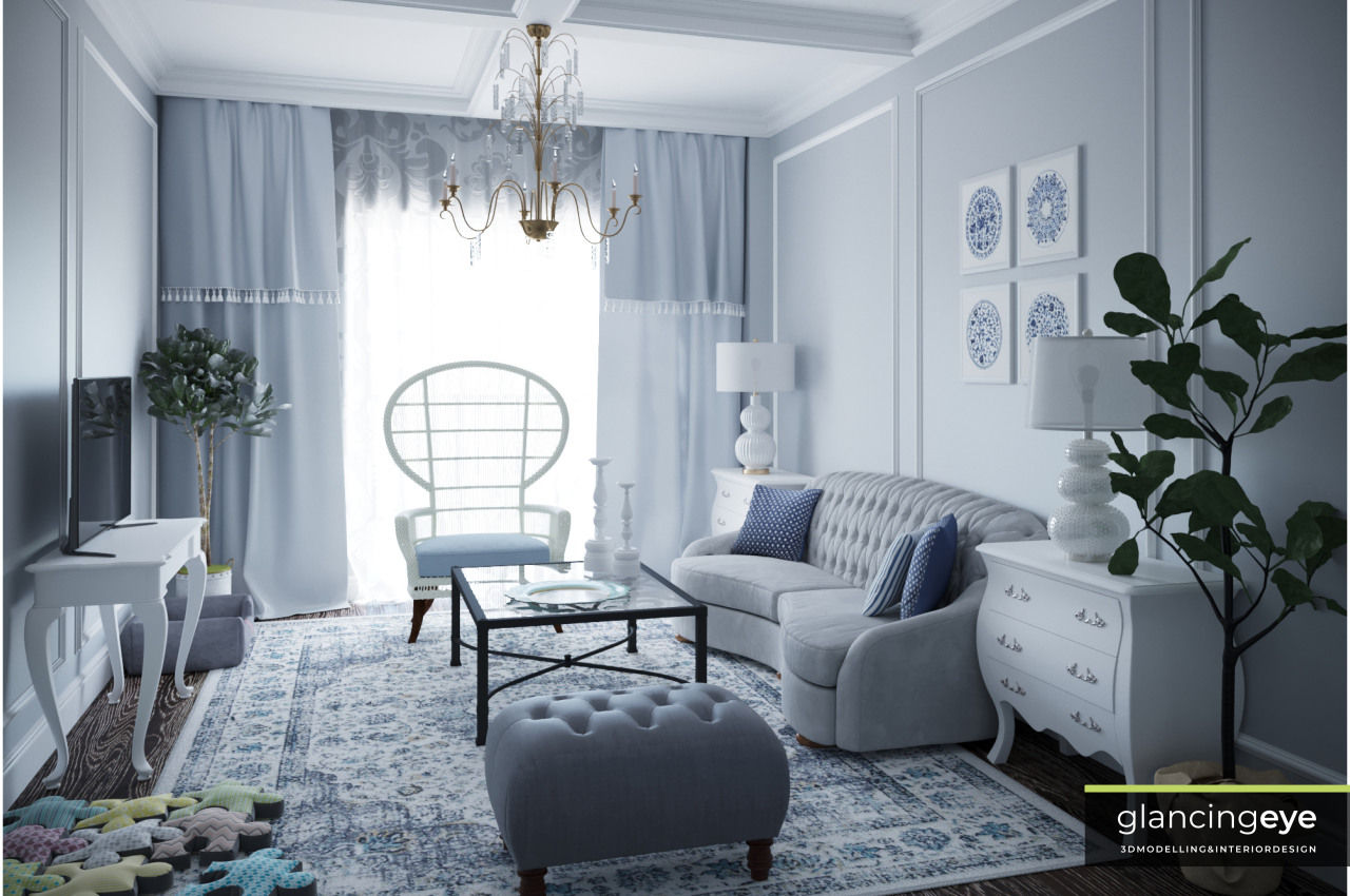 Salón estilo clásico americano Glancing EYE - Modelado y diseño 3D Livings de estilo clásico