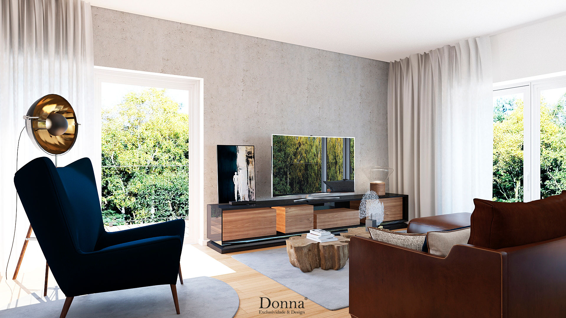 Sala de estar Apartamento Donna - Exclusividade e Design Salas de estar industriais