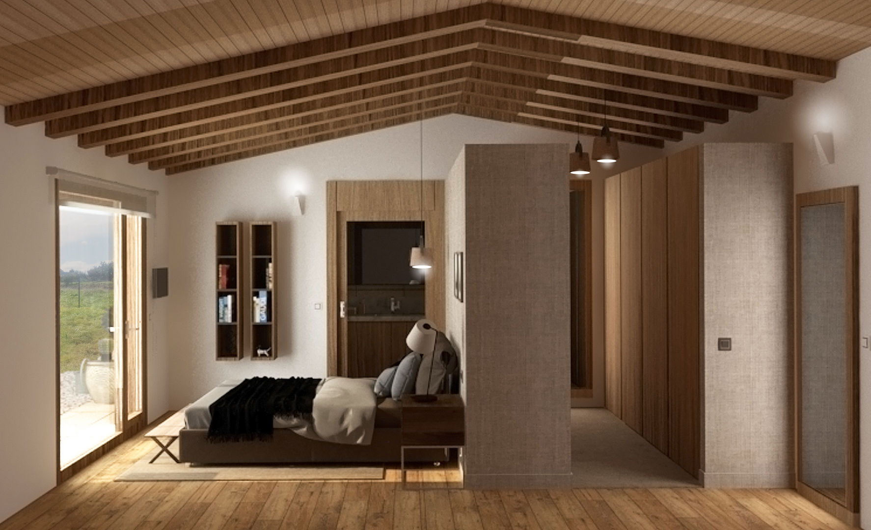 Diseño de una vivienda Unifamiliar de nueva construcción en Cabueñes, Gijón (Proyecto en construcción), arQmonia estudio, Arquitectos de interior, Asturias arQmonia estudio, Arquitectos de interior, Asturias Bedroom