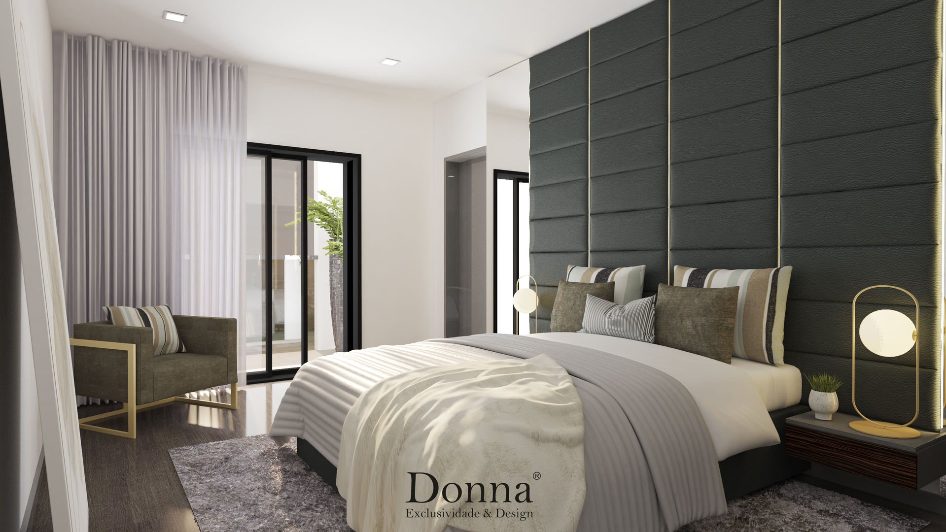 Projeto de Interiores 3D em Apartamento no Montijo , Donna - Exclusividade e Design Donna - Exclusividade e Design غرفة نوم