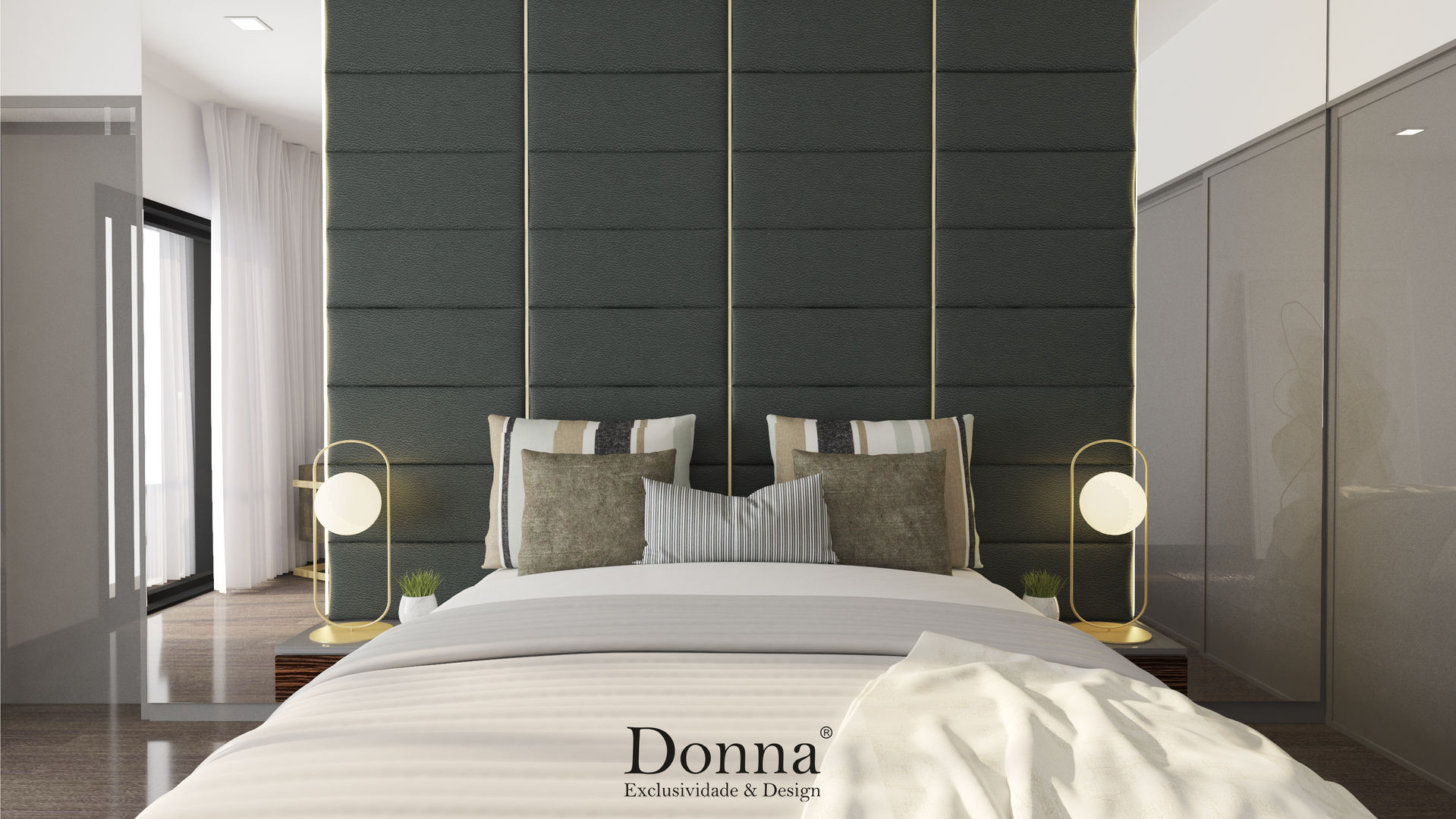 Projeto de Interiores 3D em Apartamento no Montijo , Donna - Exclusividade e Design Donna - Exclusividade e Design غرفة نوم