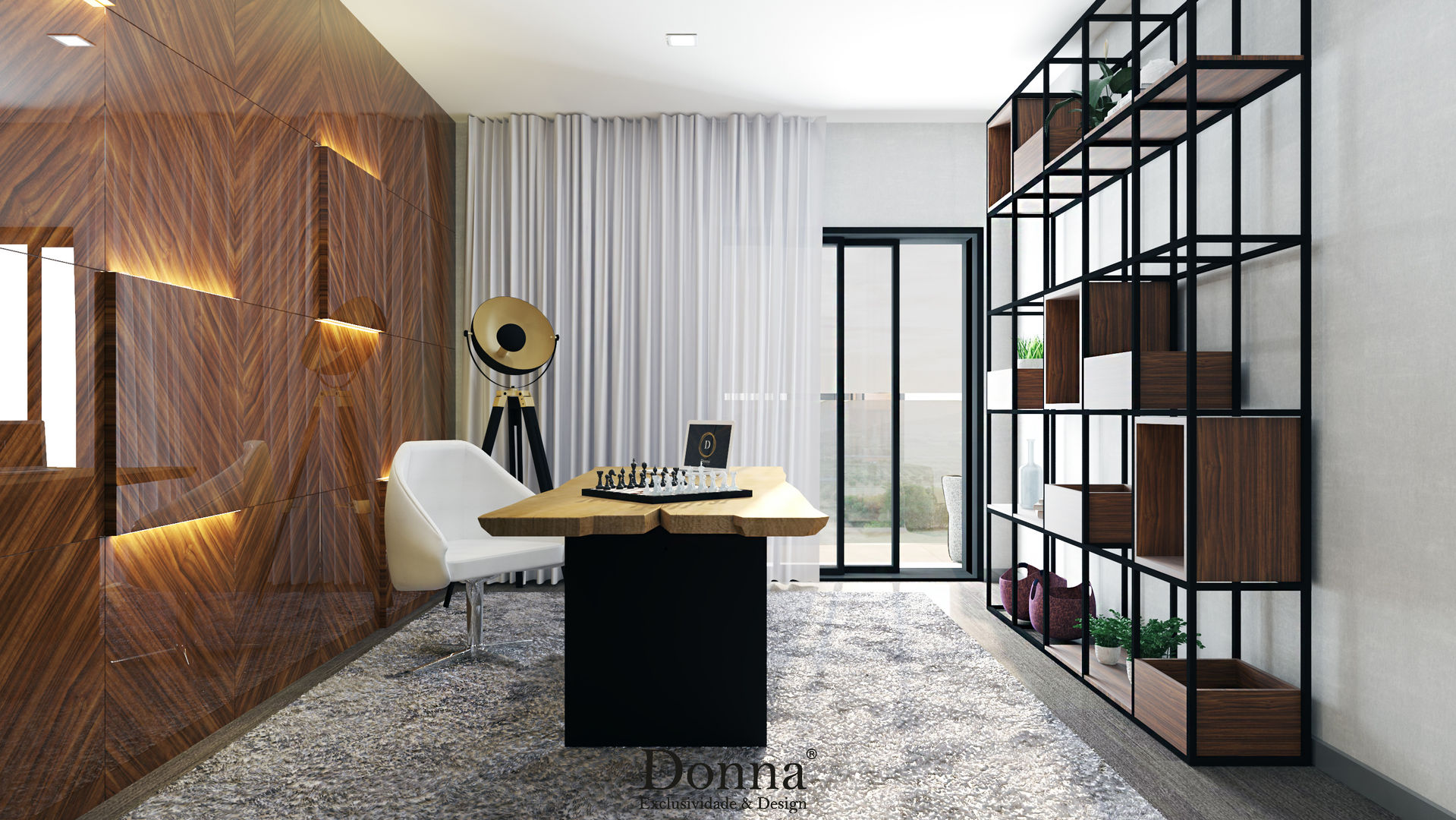 Projeto de Interiores 3D em Apartamento no Montijo , Donna - Exclusividade e Design Donna - Exclusividade e Design Moderne studeerkamer