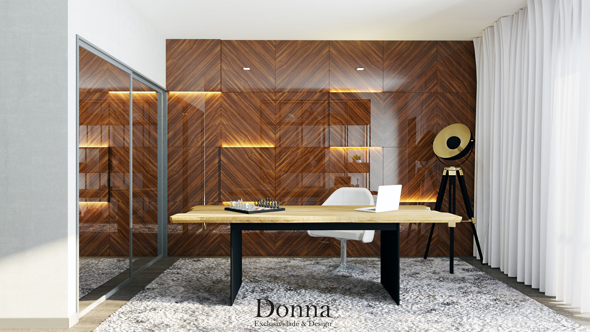 Projeto de Interiores 3D em Apartamento no Montijo , Donna - Exclusividade e Design Donna - Exclusividade e Design Nowoczesne domowe biuro i gabinet