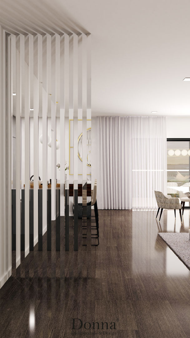 Projeto de Interiores 3D em Apartamento no Montijo , Donna - Exclusividade e Design Donna - Exclusividade e Design Nowoczesny korytarz, przedpokój i schody