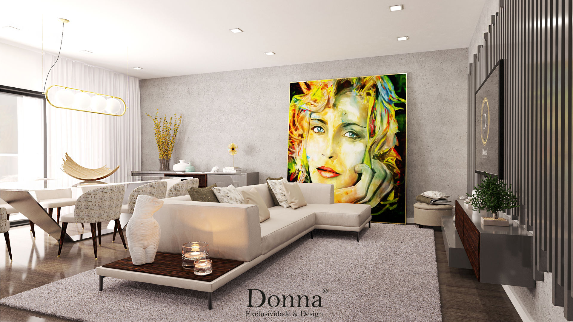 Projeto de Interiores 3D em Apartamento no Montijo , Donna - Exclusividade e Design Donna - Exclusividade e Design غرفة المعيشة