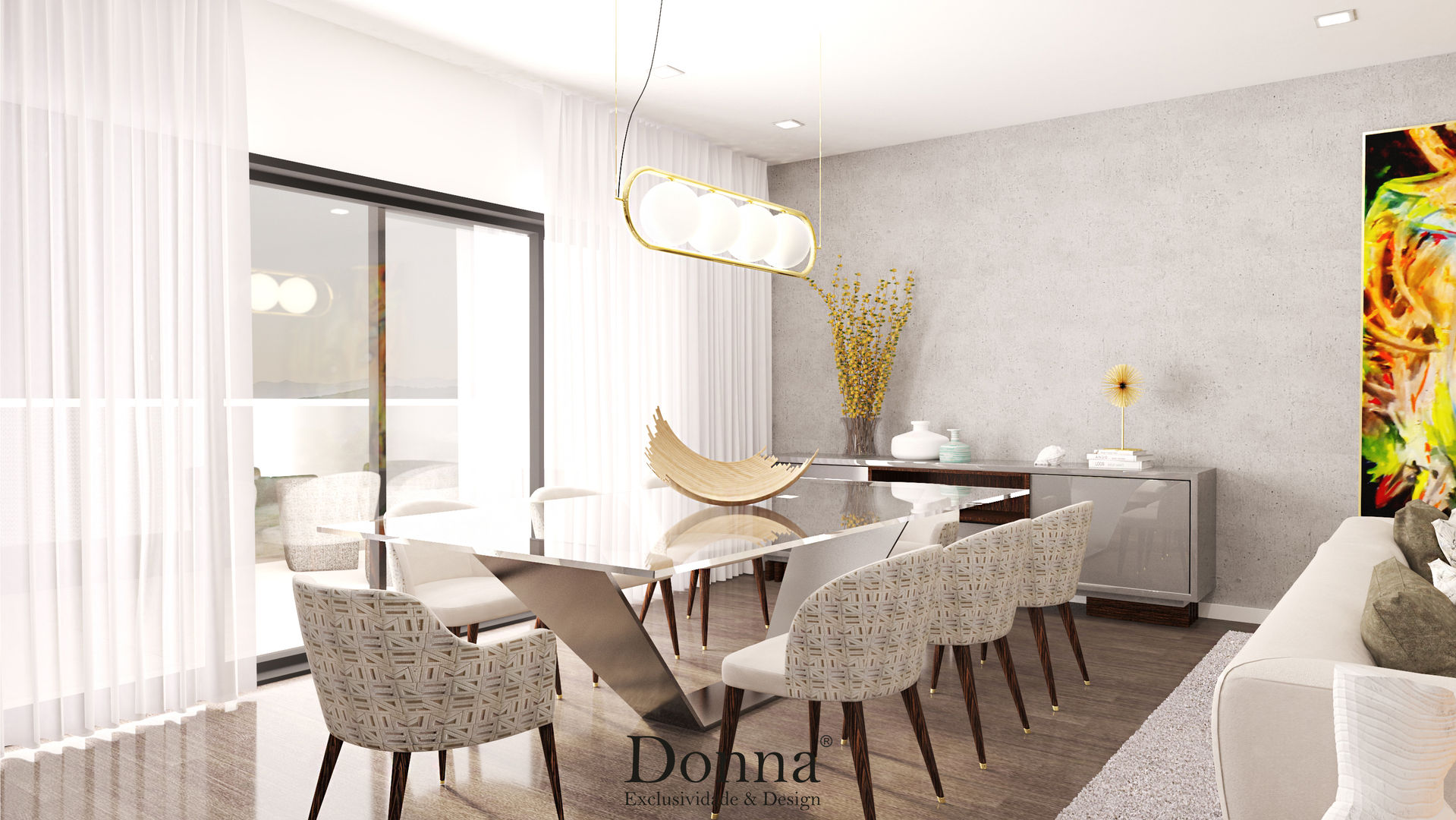 Projeto de Interiores 3D em Apartamento no Montijo , Donna - Exclusividade e Design Donna - Exclusividade e Design غرفة السفرة