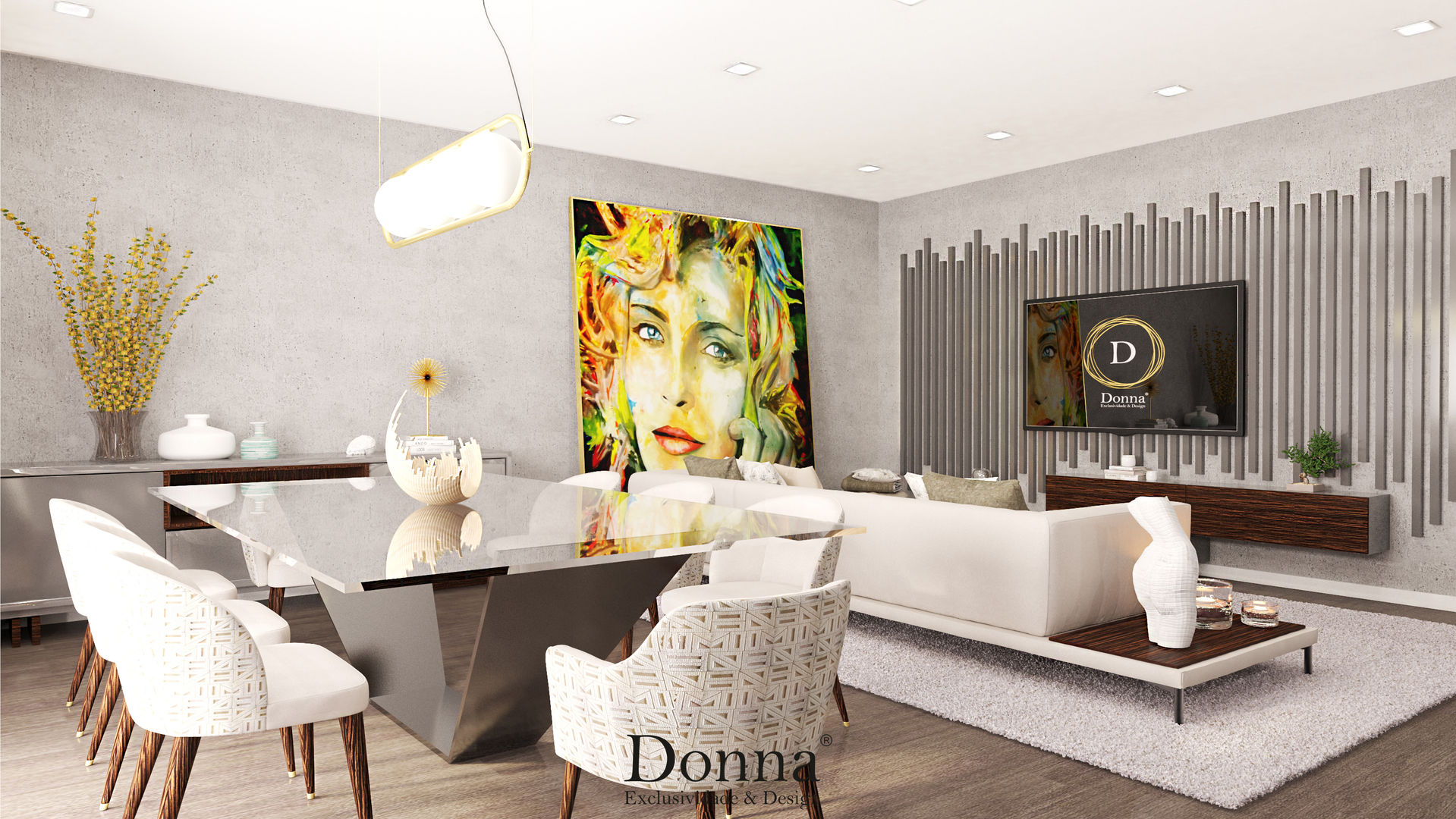 Projeto de Interiores 3D em Apartamento no Montijo , Donna - Exclusividade e Design Donna - Exclusividade e Design Moderne eetkamers