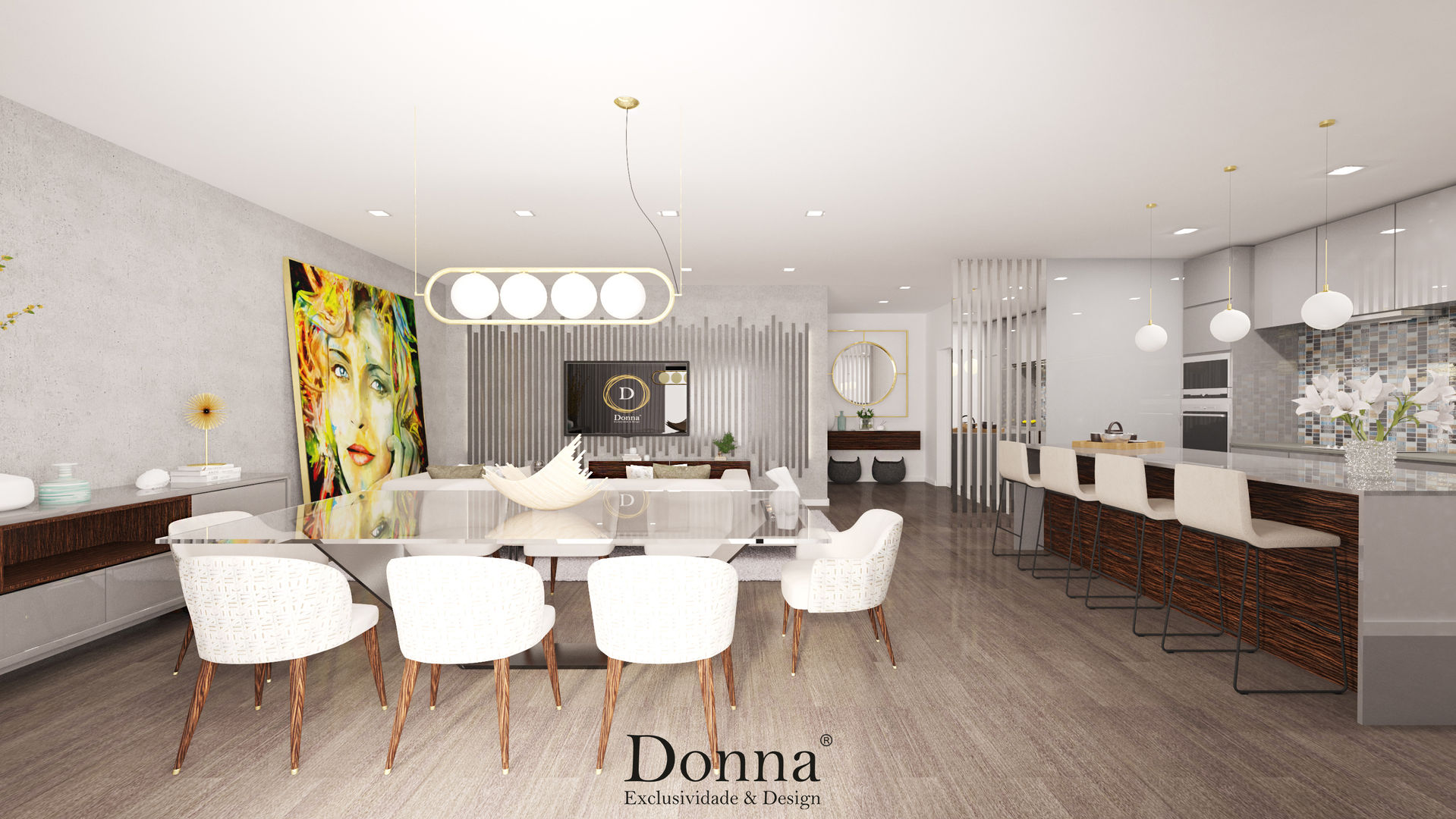 Projeto de Interiores 3D em Apartamento no Montijo , Donna - Exclusividade e Design Donna - Exclusividade e Design Nowoczesna jadalnia