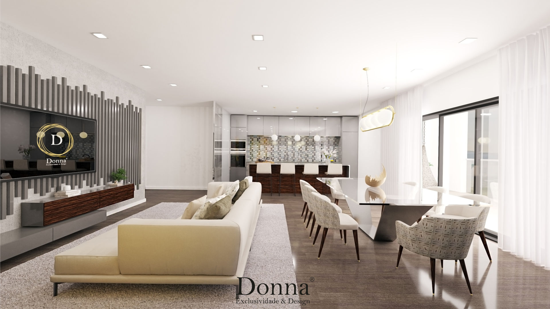 Projeto de Interiores 3D em Apartamento no Montijo , Donna - Exclusividade e Design Donna - Exclusividade e Design Moderne keukens