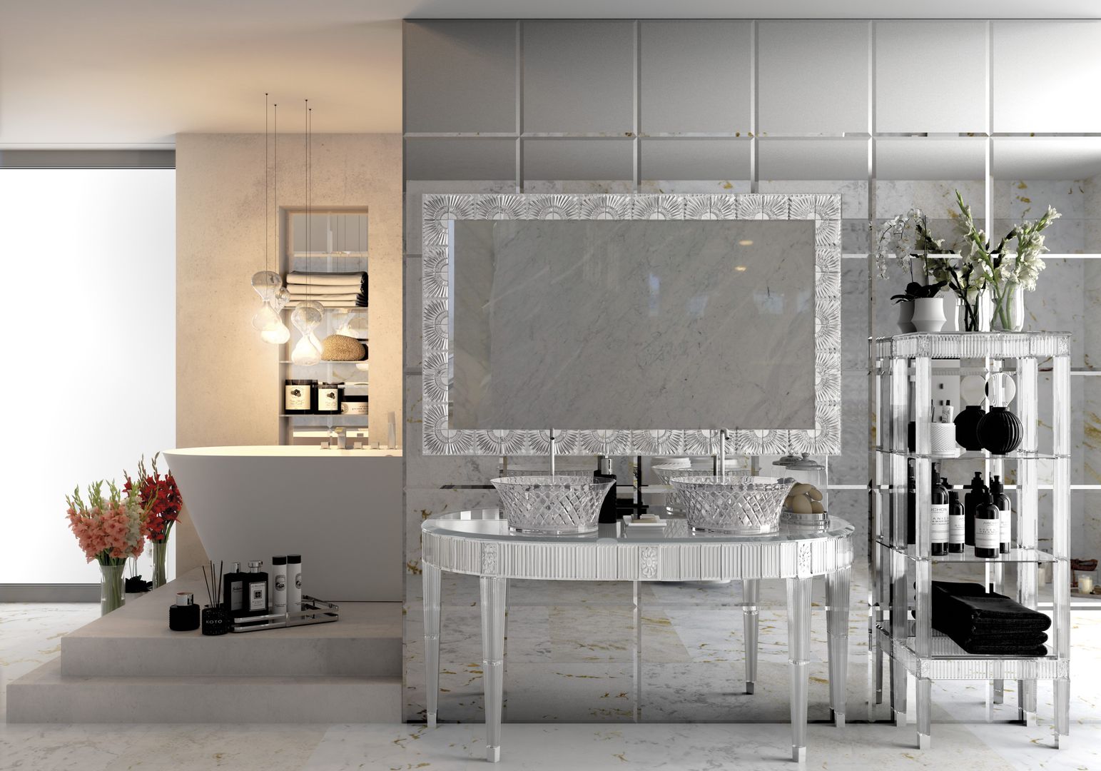 STANZA DA BAGNO SUITE CON MOBILE CRISTALLO. , BIANCHINI & CAPPONI - B&C Srl BIANCHINI & CAPPONI - B&C Srl 에클레틱 욕실