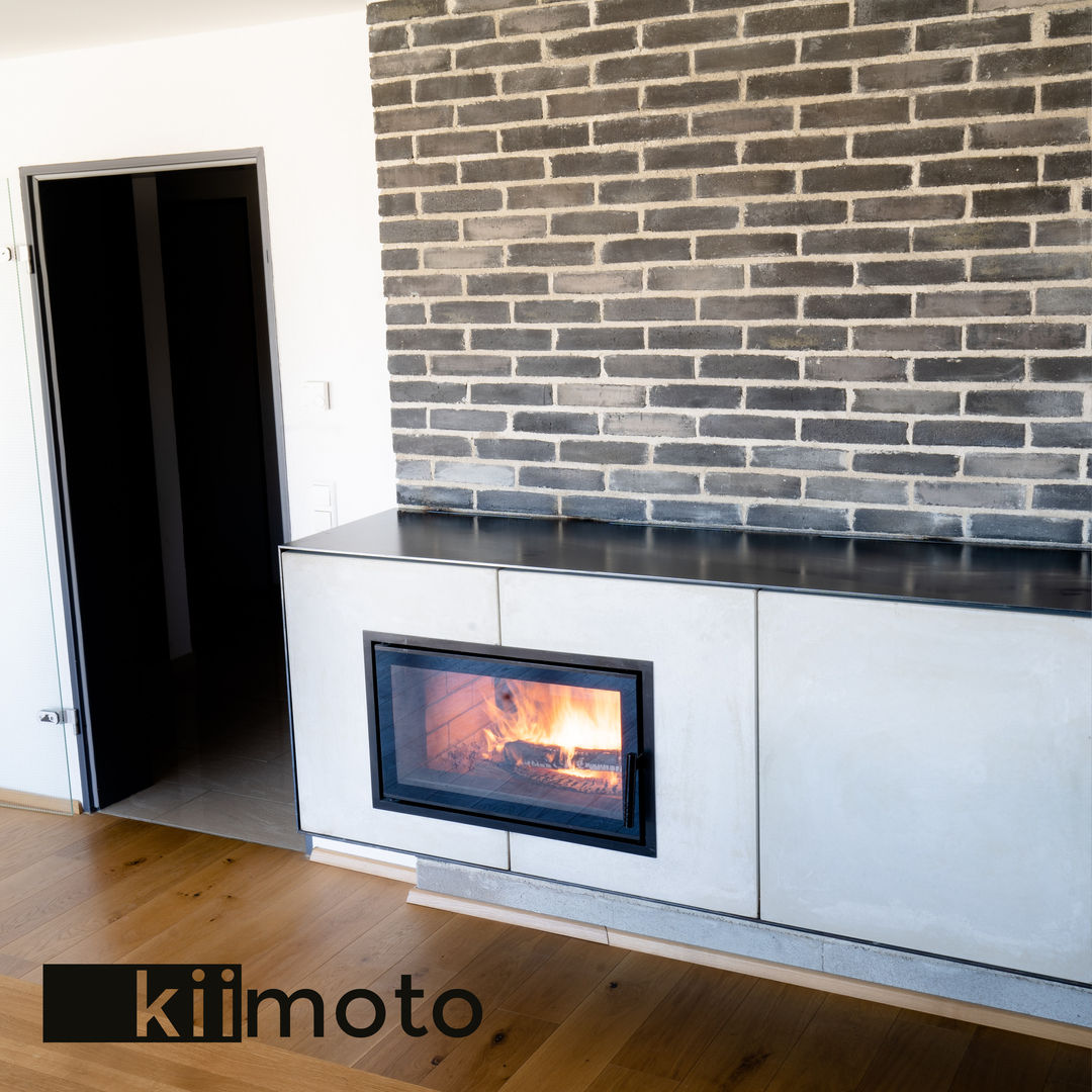 .kii9 | Kamin in zwei Zimmern | kiimoto Speicherkamin, kiimoto kamine kiimoto kamine 北欧デザインの リビング 石灰岩