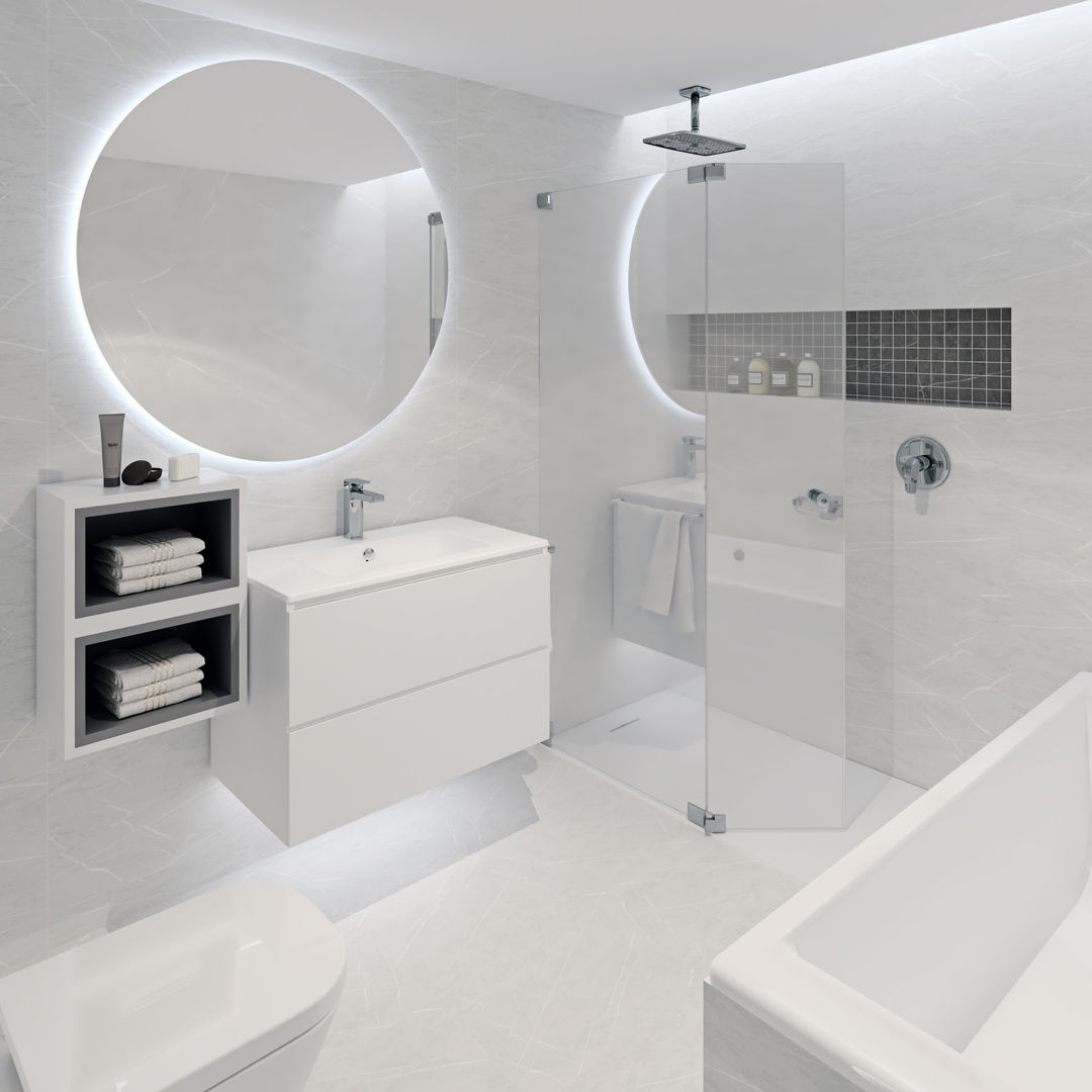 Baño principal minimalista Tono Lledó Estudio de Interiorismo en Alicante Baños de estilo minimalista Mármol baño minimalista,baño blanco,baño moderno