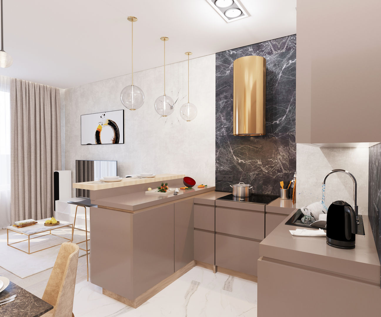 Современная квартира, Studio GID Studio GID 現代廚房設計點子、靈感&圖片 刨花板 廚房器具