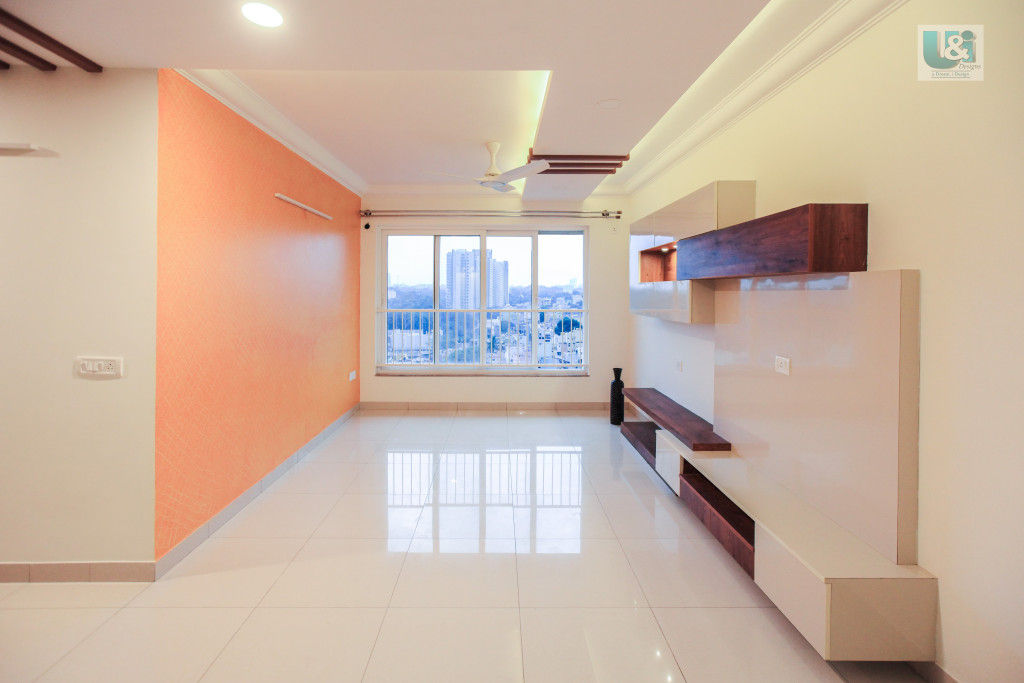 Mrs. Sangeeta's Residence, Puravankara Sunflower, Studio Ipsa Studio Ipsa Salas de estar modernas TV e mobiliário