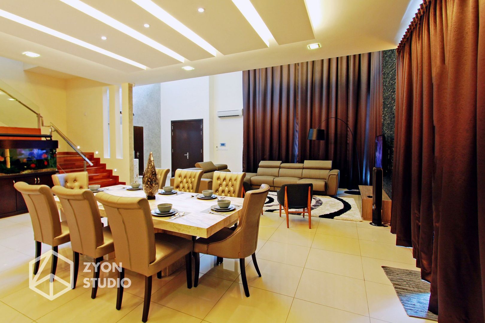 Kiara Residence Puchong, ZYON STUDIO SDN BHD (fka Zyon Interior Design Sdn Bhd) ZYON STUDIO SDN BHD (fka Zyon Interior Design Sdn Bhd) Modern dining room