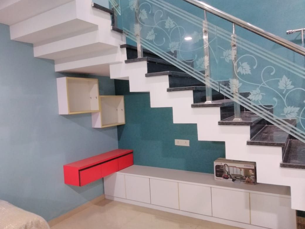 Stair Railing And Storage Homagica Services Private Limited Modern corridor, hallway & stairs Storage