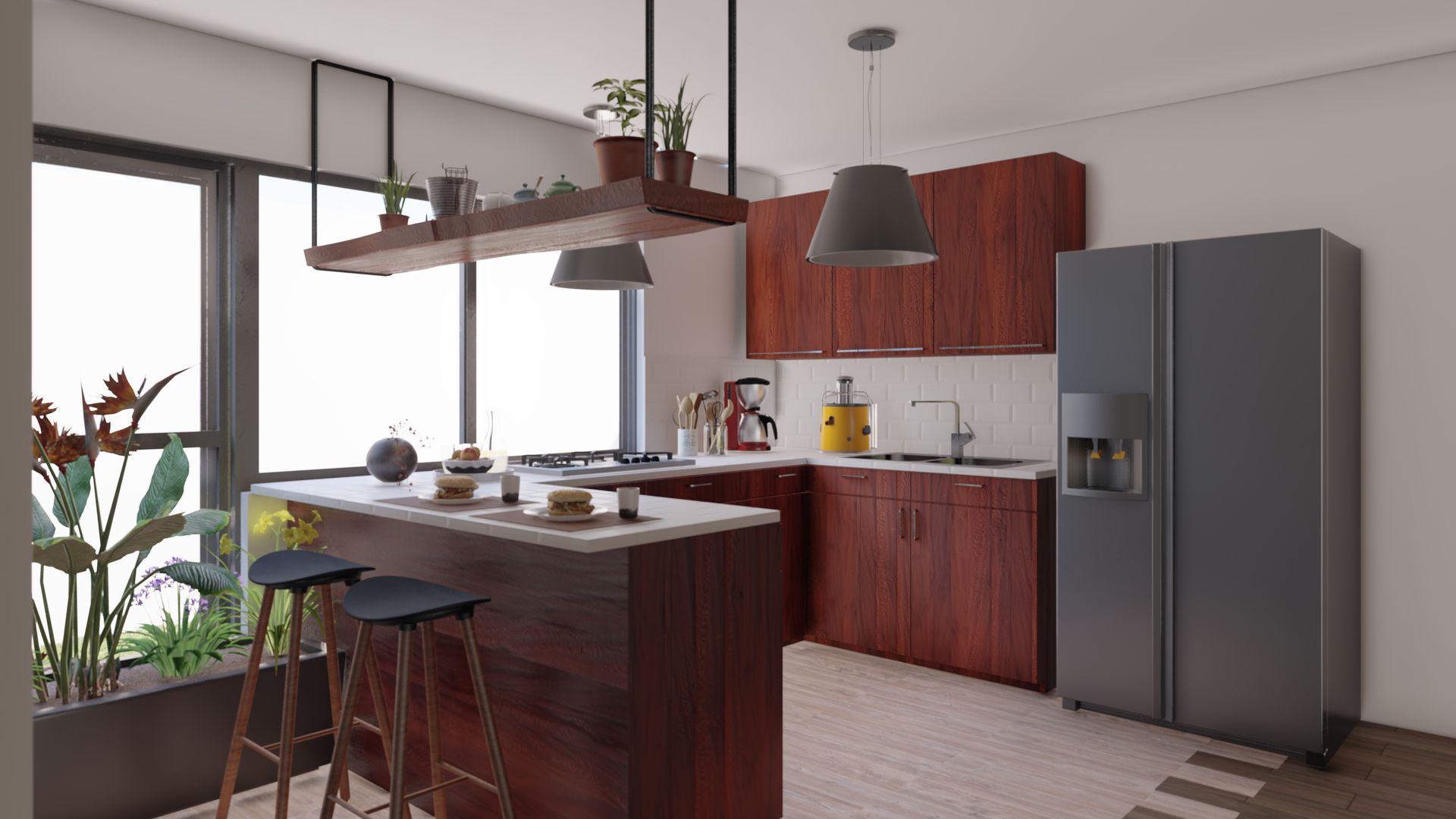 Renders Casas Habitación, Ortiz Medina Avalúos Inmobiliarios y Arquitectura Integral Ortiz Medina Avalúos Inmobiliarios y Arquitectura Integral Minimalist kitchen