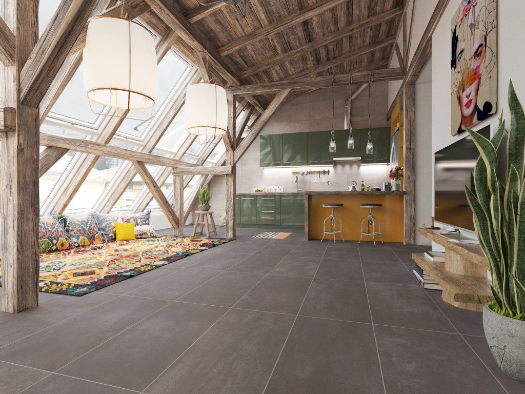 Cocina con piso estilo cemento Interceramic MX Cocinas de estilo moderno Cerámico