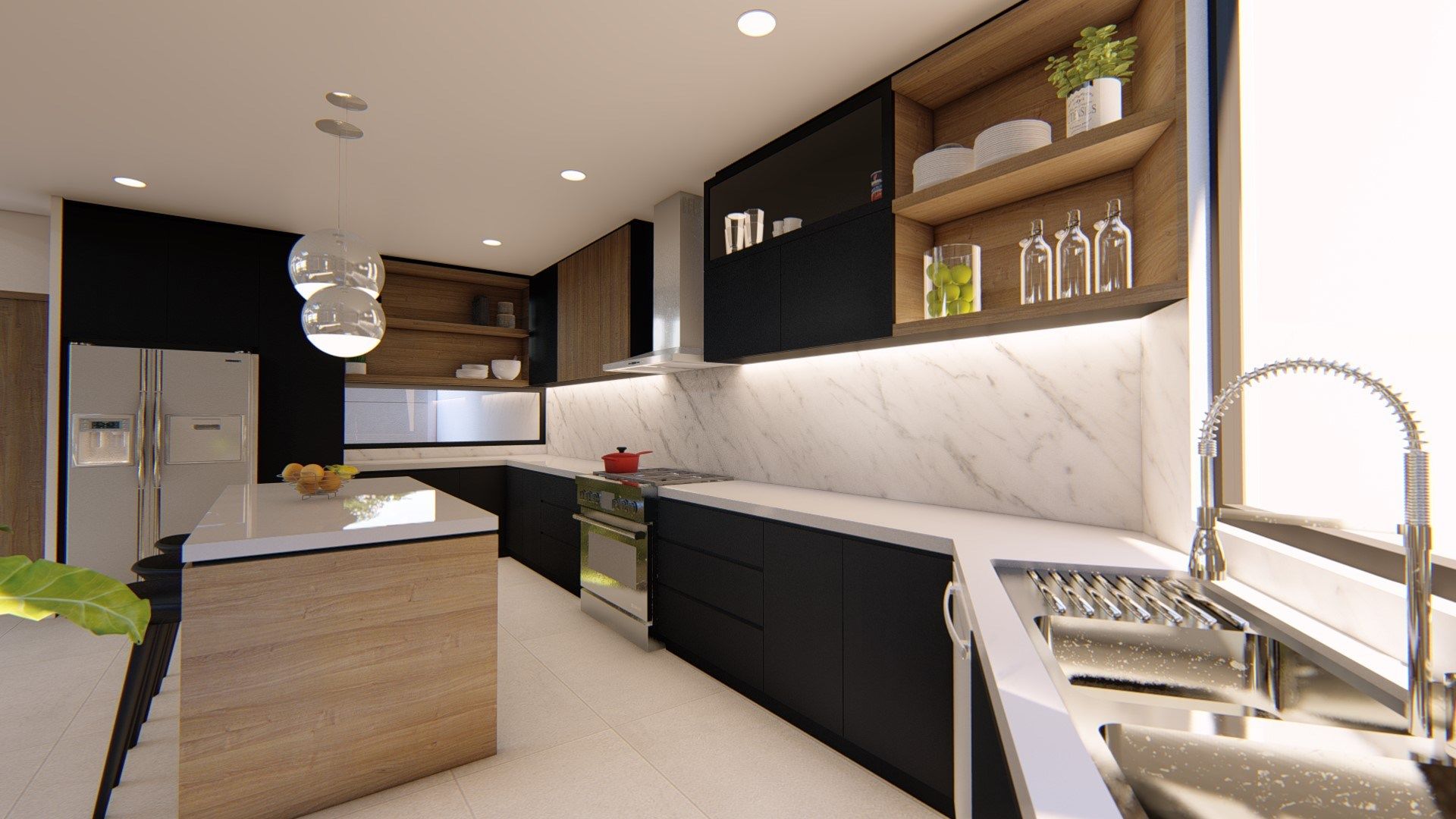 View of Kitchen Structura Architects Built-in kitchens Granite