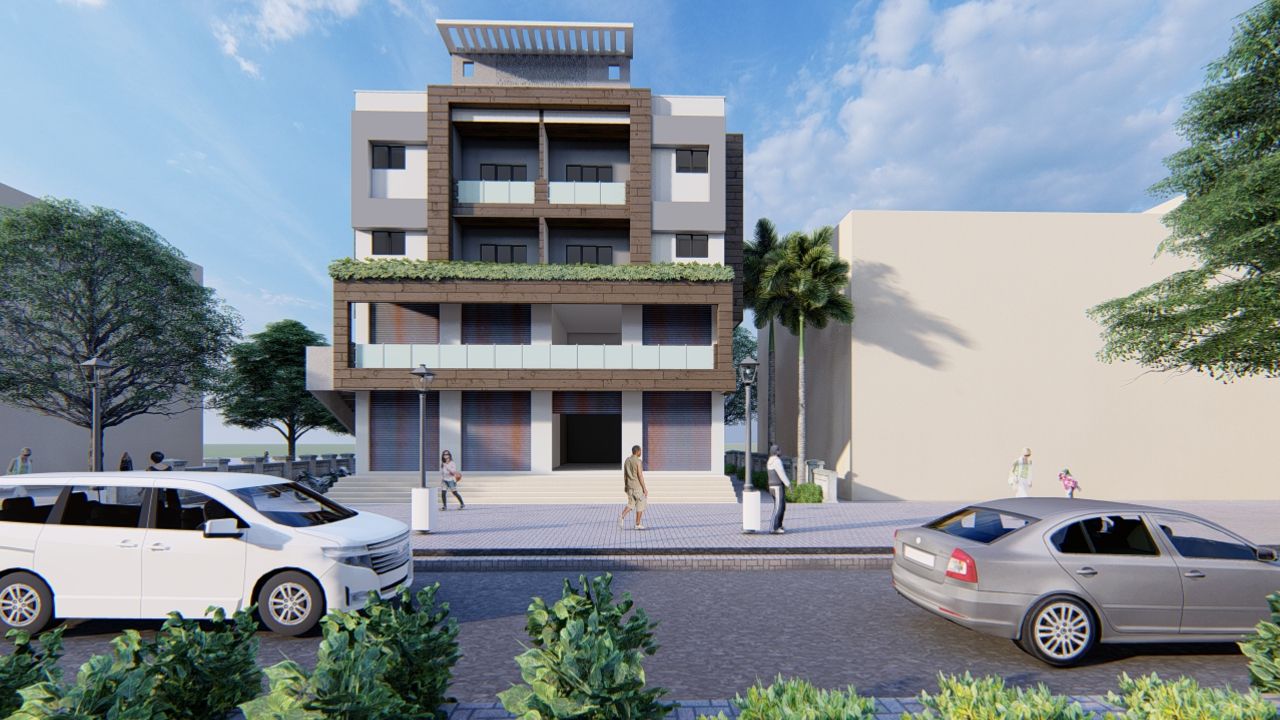 COMMERCIAL+RESIDENTIAL APARTMENT, HARDIK PATIL ARCHITECTS HARDIK PATIL ARCHITECTS منزل عائلي كبير