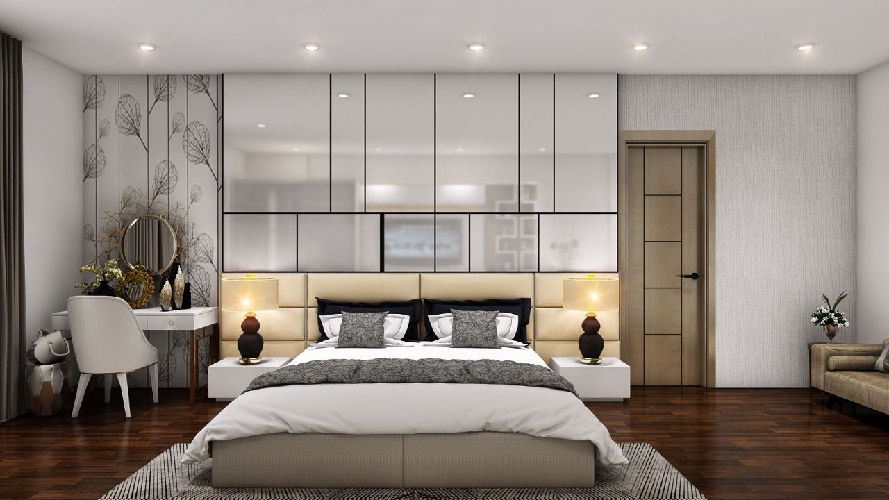 Master Bed with Glass Backwall Square Arc Interior Modern style bedroom Beds & headboards