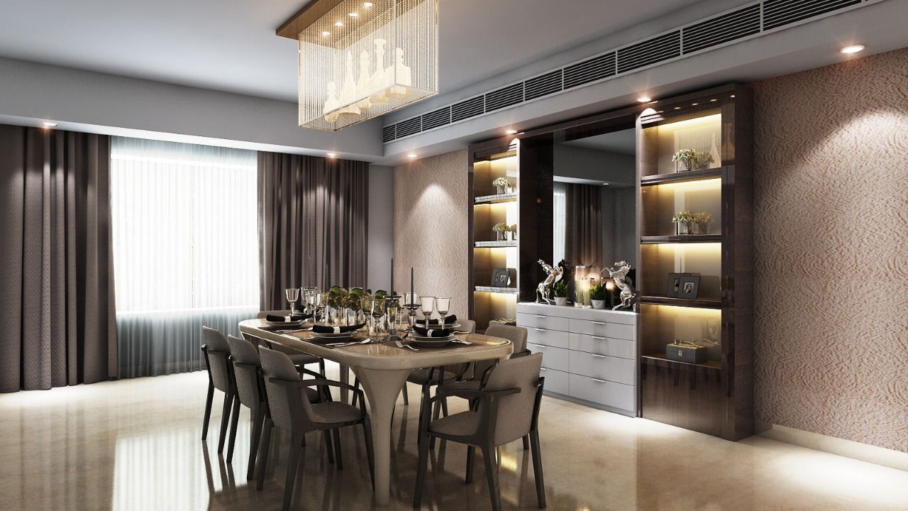 Modern Dining with Glass Crockery Unit Square Arc Interior Modern dining room Chairs & benches