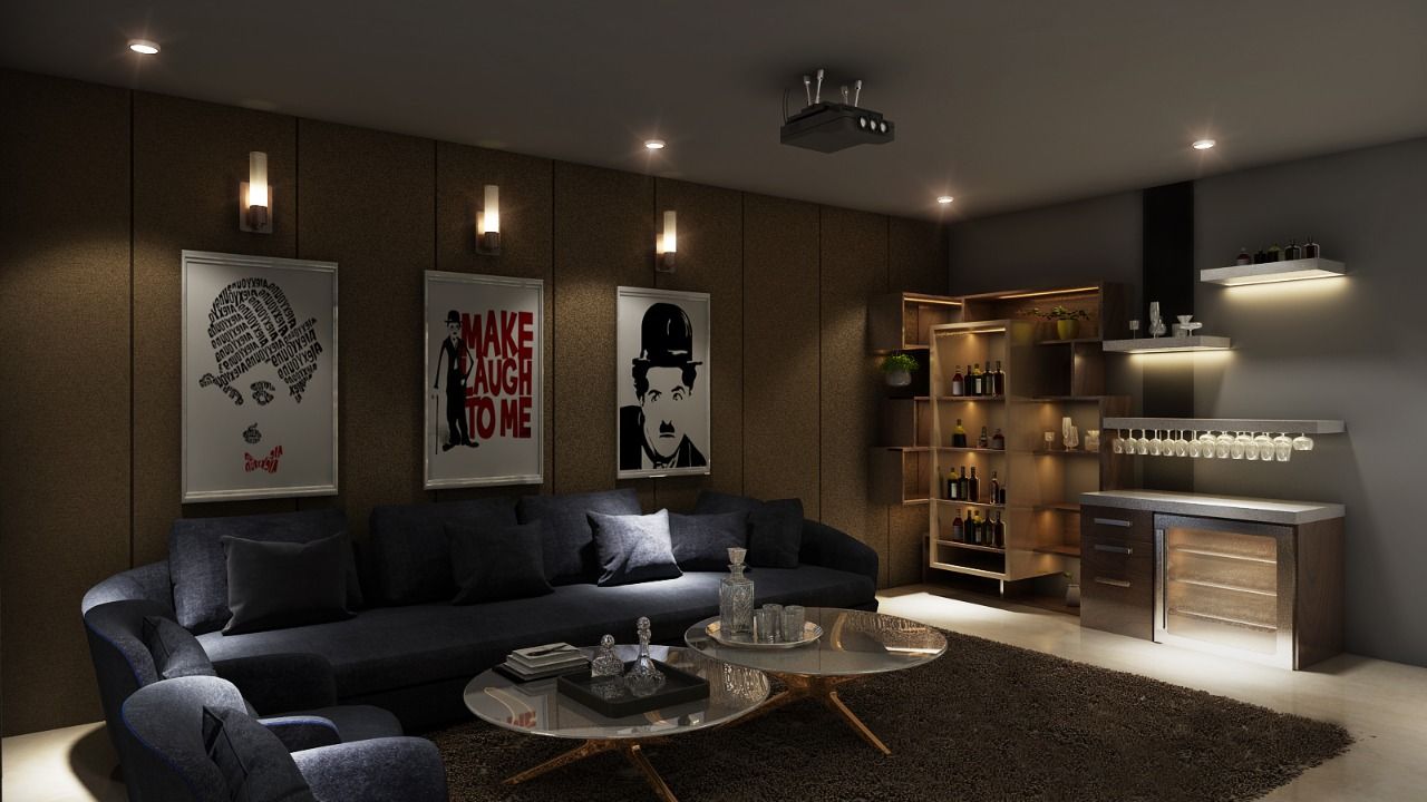 Mini Bar with Sofa Sitting Square Arc Interior Modern media room Accessories & decoration