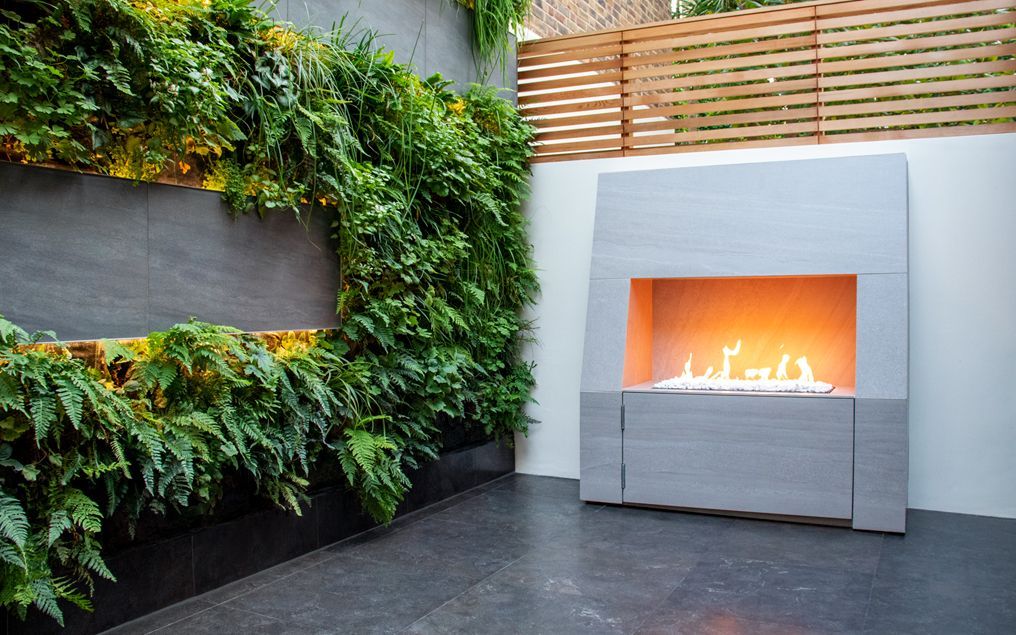 Outdoor Fireplace MyLandscapes Minimalist style garden Limestone outdoor,fireplace,bespoke,built-in,modern,minimalist,garden,design