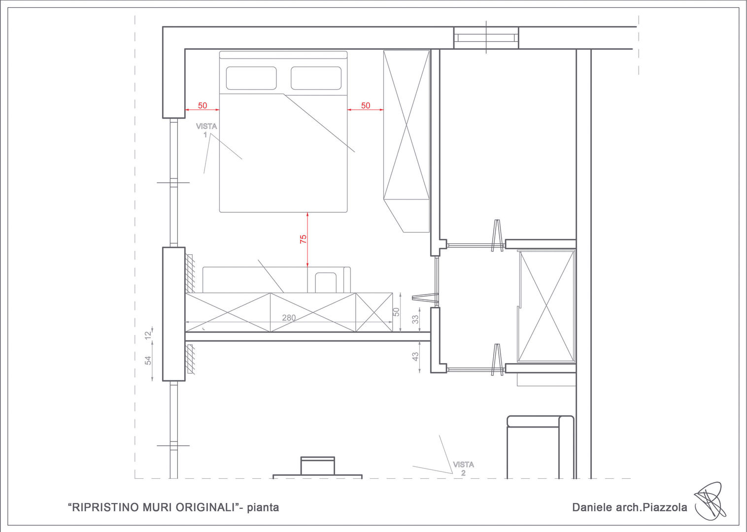 Ipotesi distributive appartamento, Daniele Piazzola architetto e designer a Como Daniele Piazzola architetto e designer a Como Soggiorno moderno