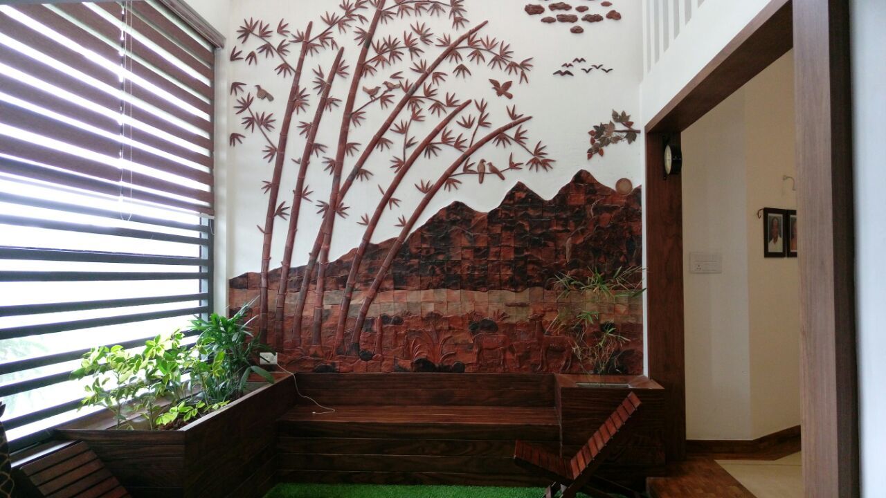 Terracotta murals on wall, Yuvarti Craft Yuvarti Craft Pasillos, vestíbulos y escaleras de estilo rústico Cerámico