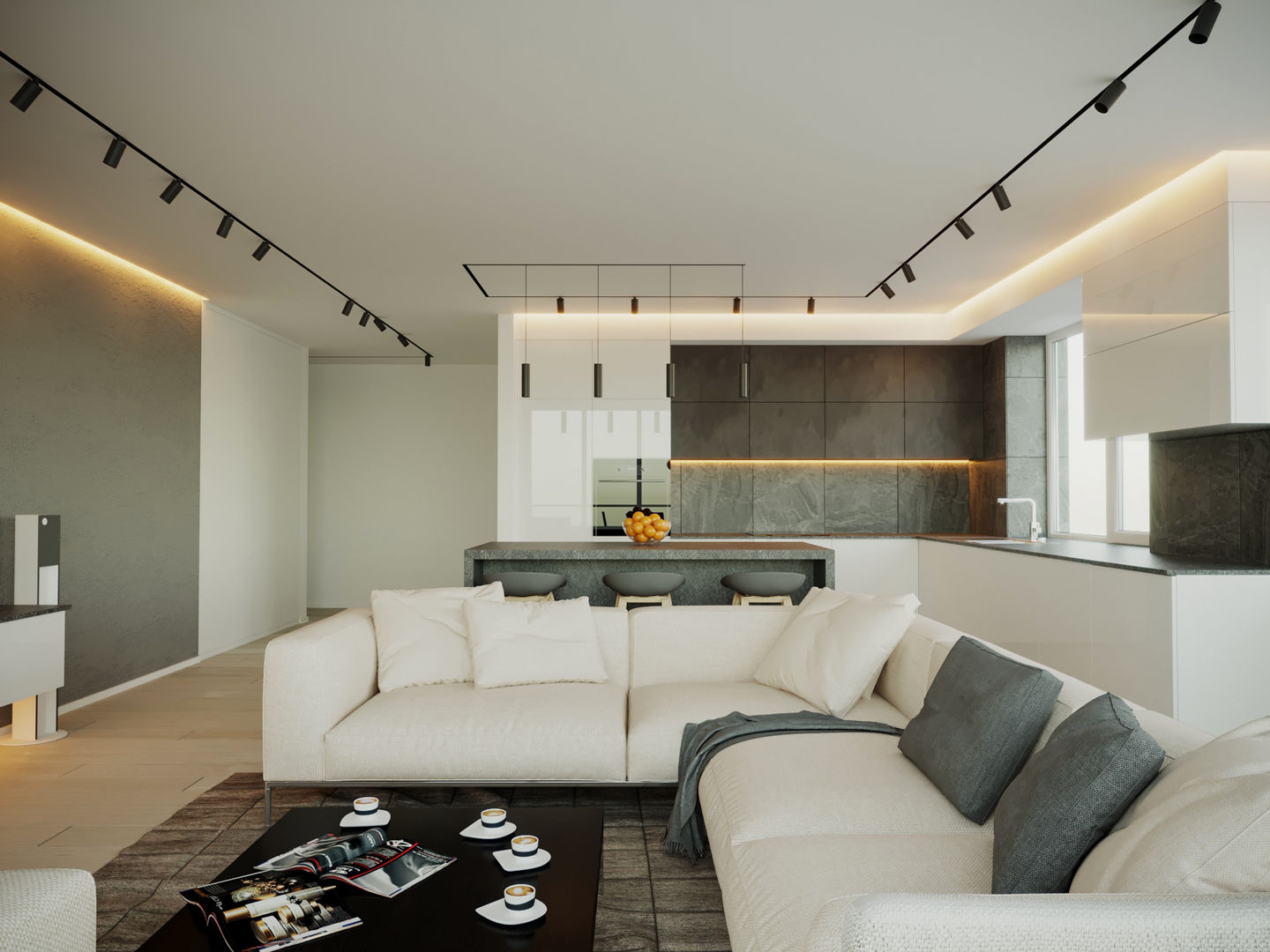Дизайн интерьера квартиры для семьи из 4 человек, Stanislav Zhizhka Stanislav Zhizhka Phòng khách phong cách tối giản