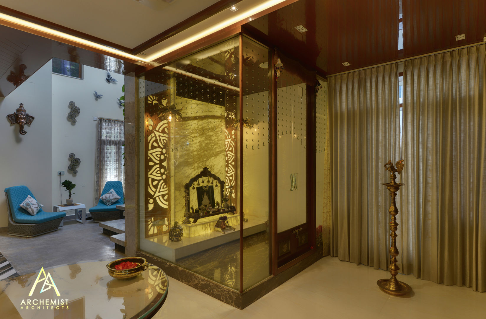 Pooja Room Archemist Architects Modern living room Glass