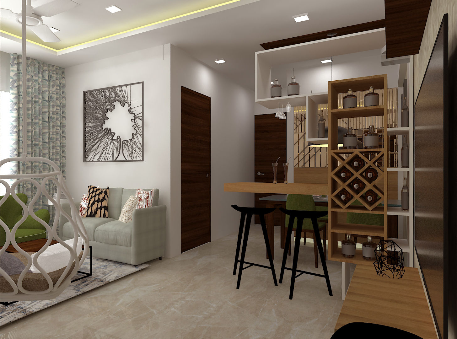 2bhk Residence, Thane, SPACE DESIGN STUDIOS SPACE DESIGN STUDIOS Salas / recibidores