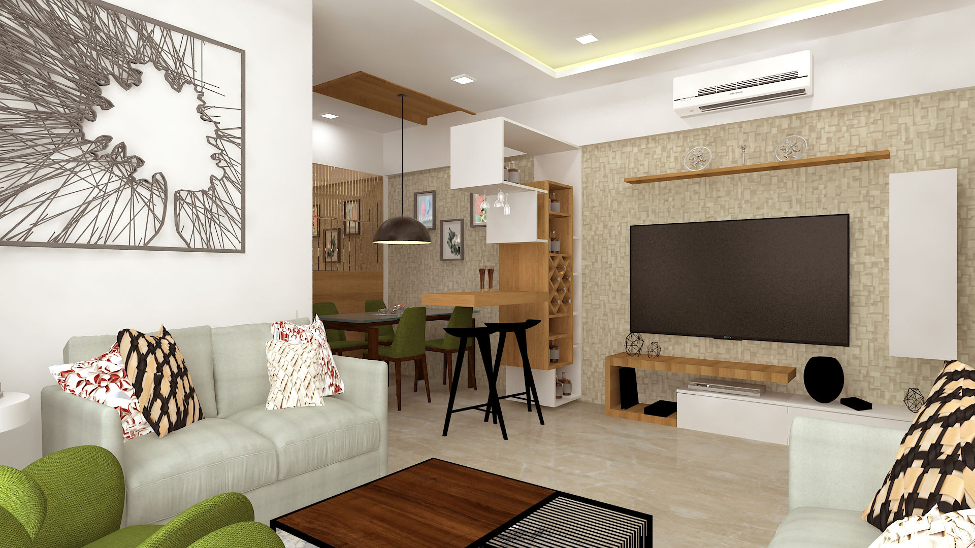 2bhk Residence, Thane, SPACE DESIGN STUDIOS SPACE DESIGN STUDIOS 미니멀리스트 거실