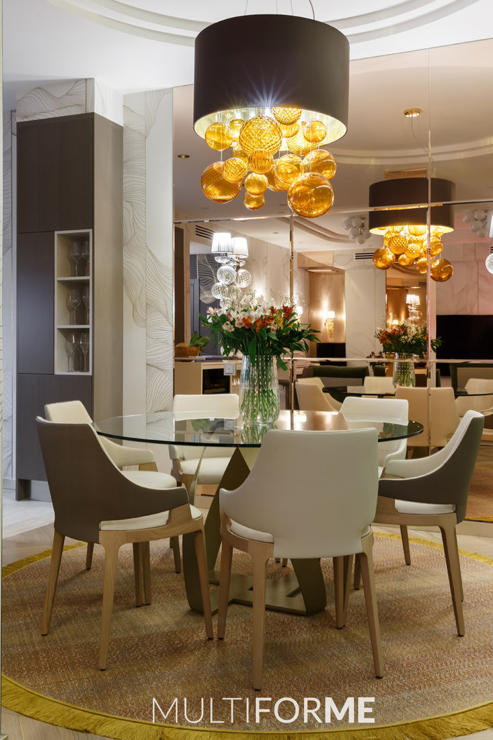 "La Dolce Vita" Appartment in Saint Petersburg, MULTIFORME® lighting MULTIFORME® lighting モダンデザインの ダイニング ガラス 照明