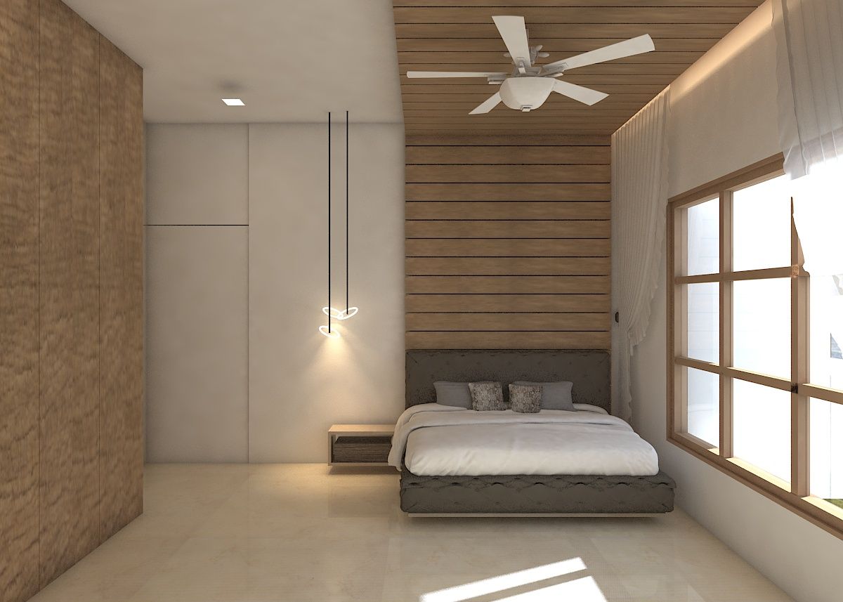 BEDROOM AXLE INTERIOR Tropical style bedroom Plywood Beds & headboards