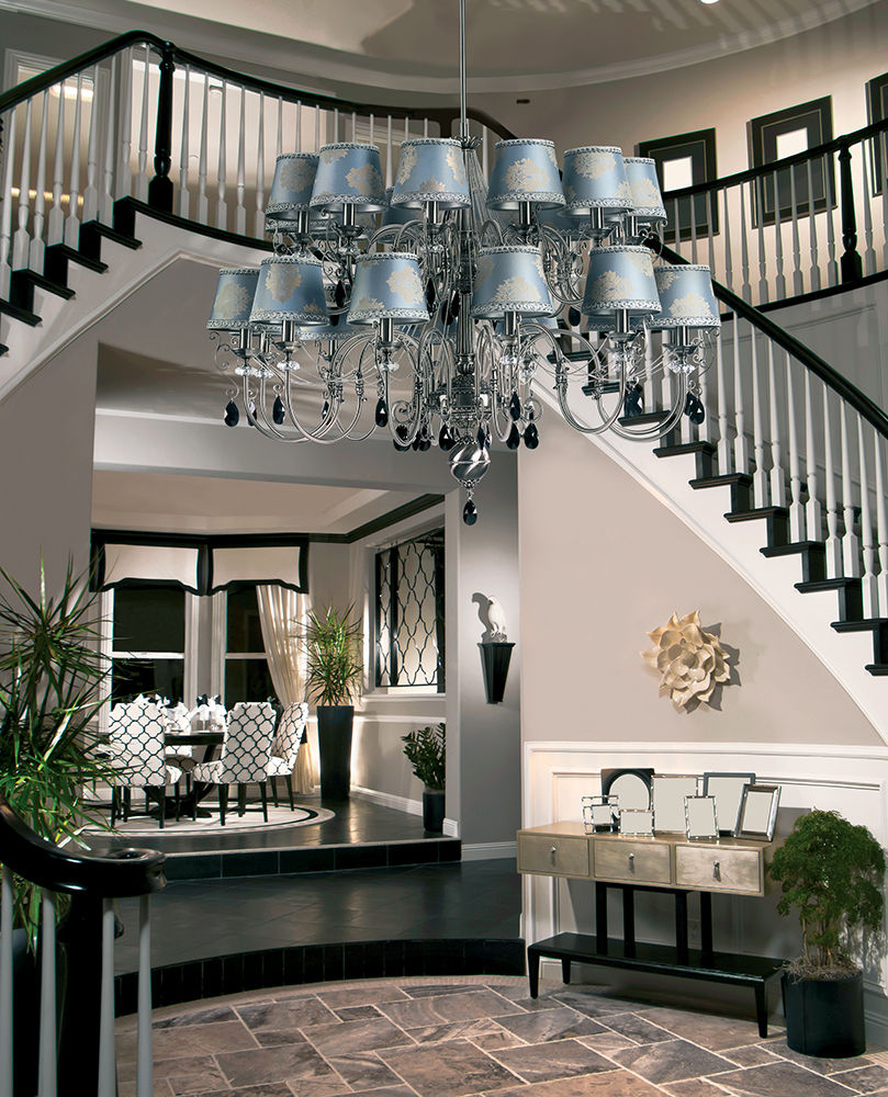 large luxury chandelier with double tier Luca decorated by Swarovski crystals Luxury Chandelier LTD ทางเดินสไตล์คลาสสิกห้องโถงและบันได ทองแดง ทองสัมฤทธิ์ ทองเหลือง lighting,luxury chandelier,home decor,hallway inspiration,hallway