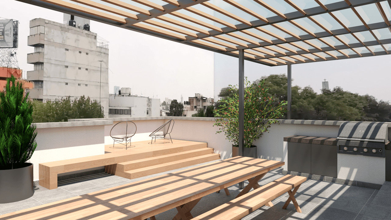 OM 401, Hall Arquitectos Hall Arquitectos Balcon, Veranda & Terrasse modernes